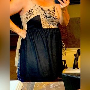 Inluv NEW large black mini dress w/stretchy empire boutique embroidery L…